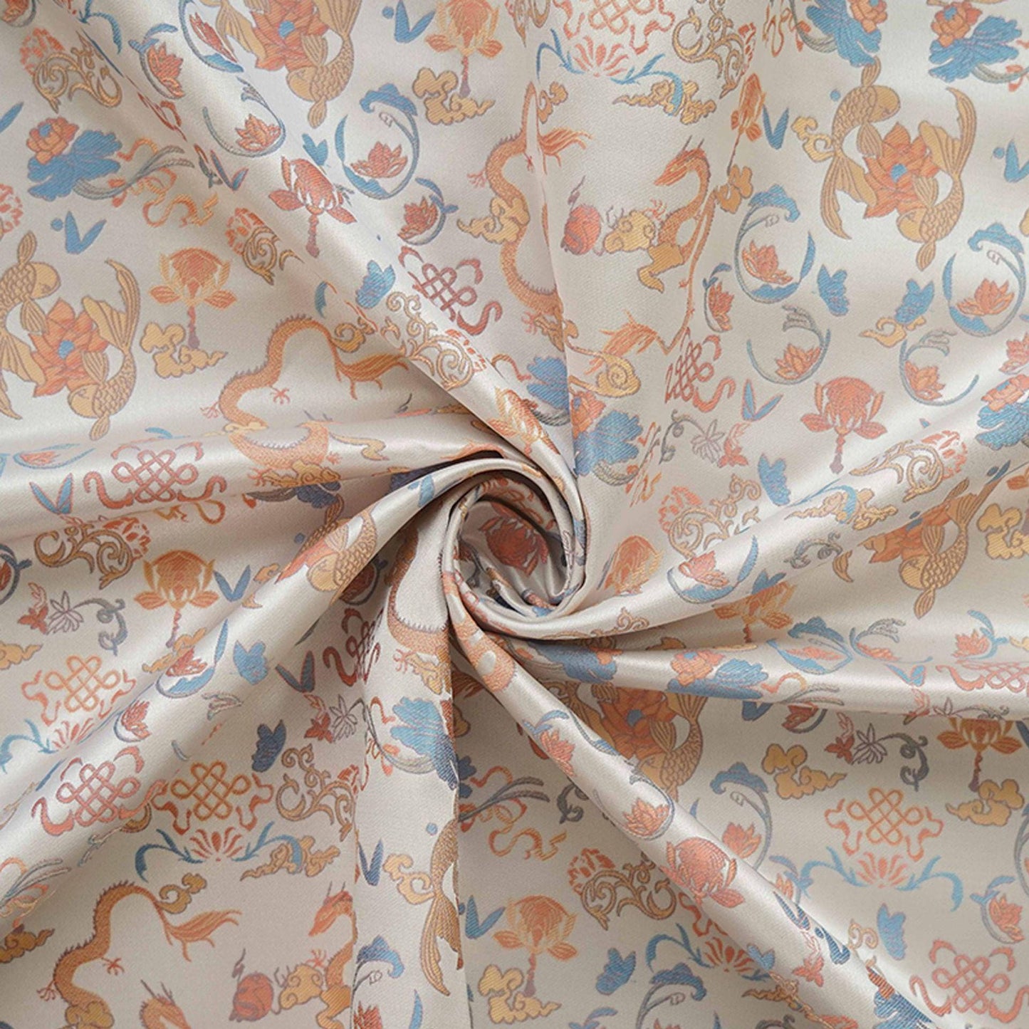 Dragon Flower Jacquard Fabric: Retro Woven Upholstery, 65" Wide