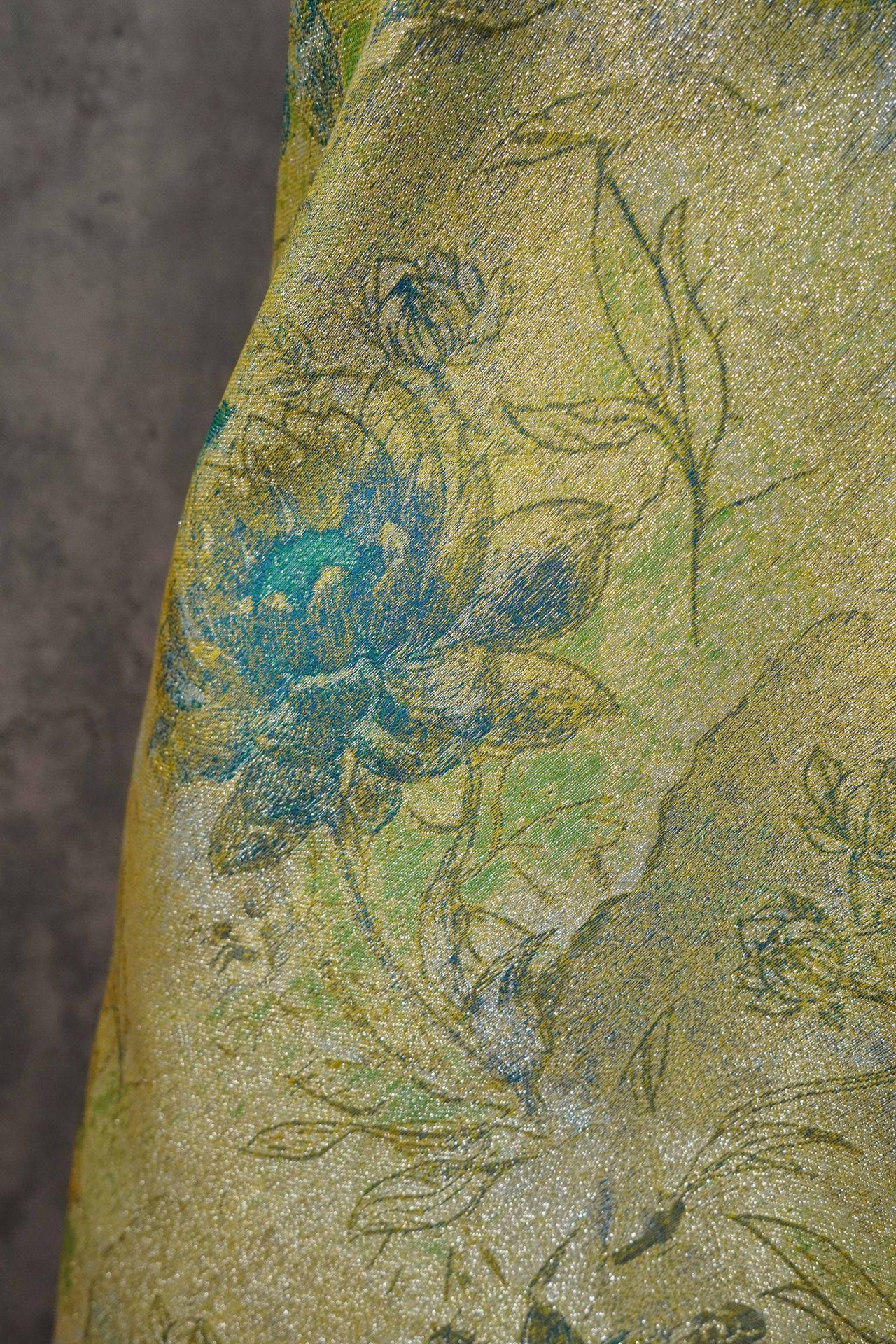 Gold Thread Jacquard Fabric: Green Lotus Upholstery & Dress Sewing (60" W, By The Meter