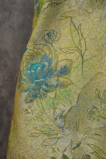 Gold Thread Jacquard Fabric: Green Lotus Upholstery & Dress Sewing (60" W, By The Meter
