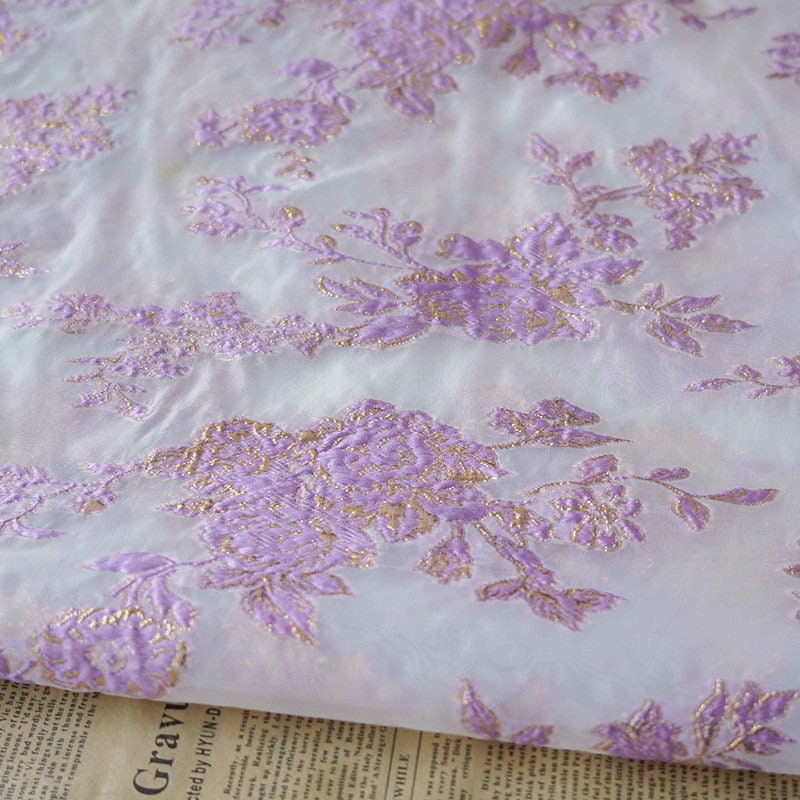 Lilac Flower Jacquard Fabric: 3D Embroidery, Costume & Decor