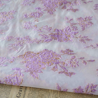 Lilac Flower Jacquard Fabric: 3D Embroidery, Costume & Decor