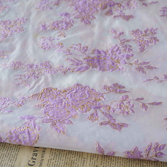 Lilac Flower Jacquard Fabric: 3D Embroidery, Costume & Decor