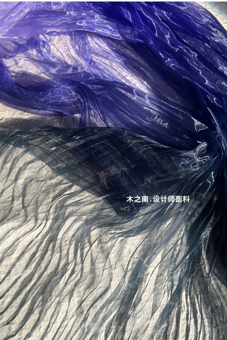 Accordion Pleated Laser Organza Fabric: Dramatic Sea Waves, 55"W