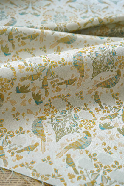 Gold Floral Bird Fabric: 58"W Rayon Blend Upholstery & Drapery