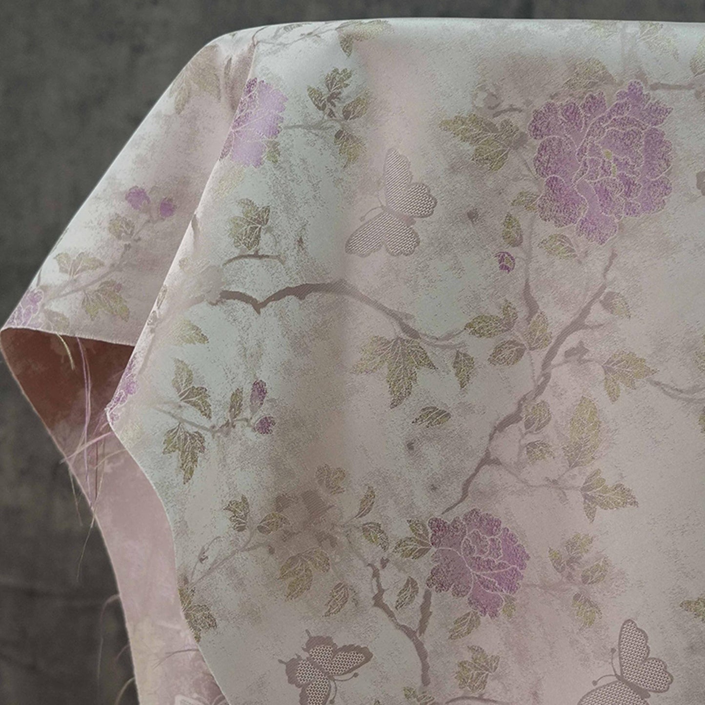 Gold Thread Jacquard Fabric: Retro Butterfly Floral Upholstery, 56"W