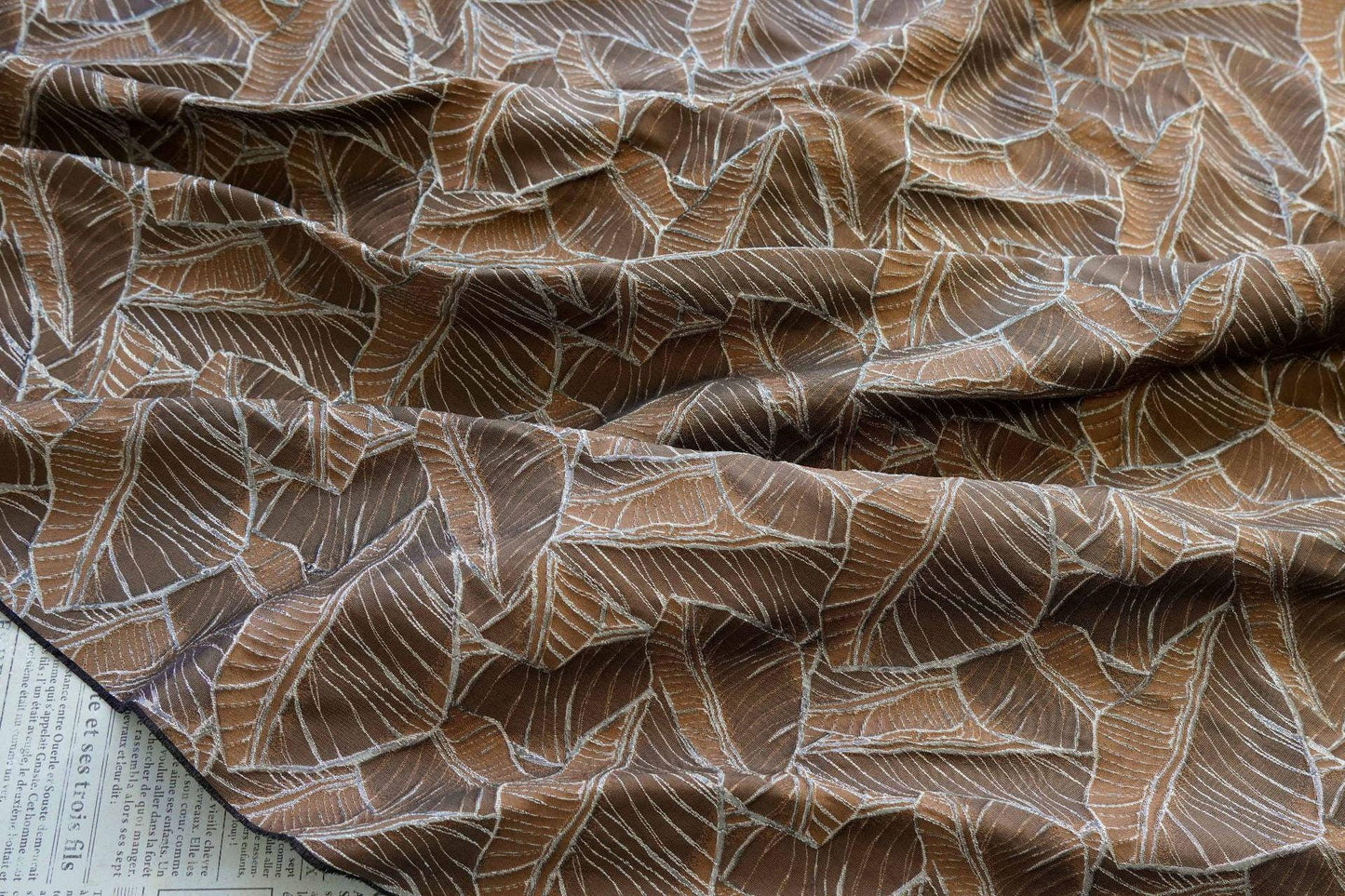 Retro Leaf Embossed Jacquard Upholstery Fabric ��� 3D Textured Material by the Ya"Wide