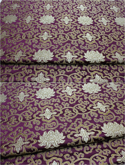 Chinese Medallion Brocade Fabric: Purple, Royal, Turquoise - 29.5" Wide