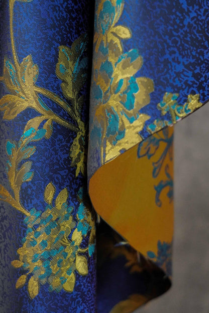 Tissu brocart jacquard à motifs floraux : robe, qipao, décoration intérieure (168 cm de large, polyester, vendu au mètre)