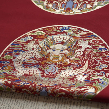 Red Dragon Embroidery Fabric: Chinese Wedding Cheongsam Brocade (59"W)