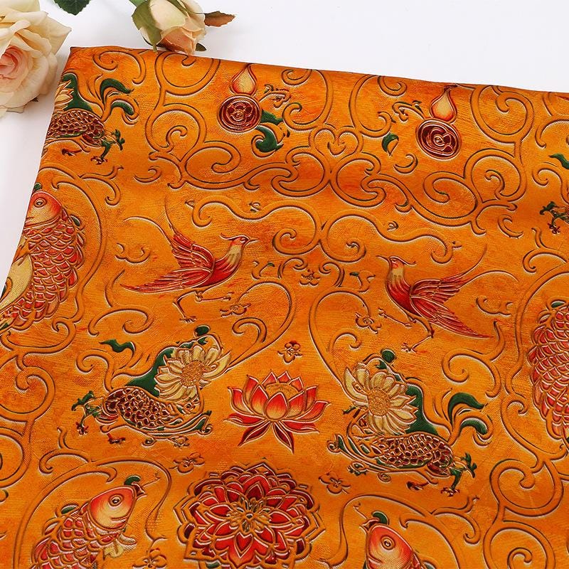 Phoenix and Koi Fabric: Luxury Printed Rayon Tea Silk (59" Wide)