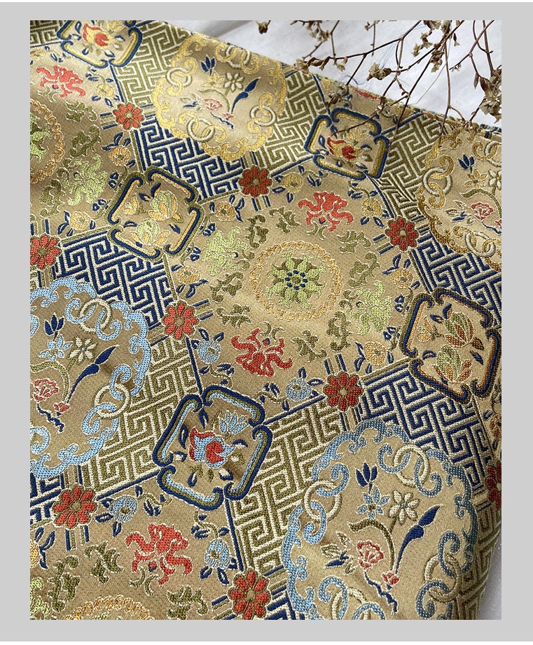Song Brocade Fabric: Chinese Wishful Window Grilles, Silk Rayon Blend