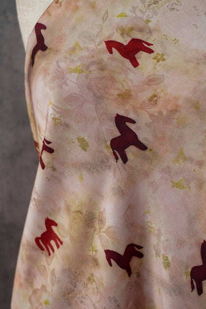 Horse Print Satin Fabric ��� Chinese Style Rose Dec"W