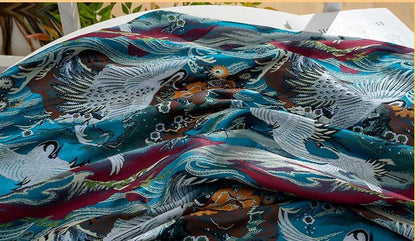 Kirin Nishijin Silk Brocade Fabric: Colorful Japanese Upholstery, Costume, Handbag - 29.5" Wide