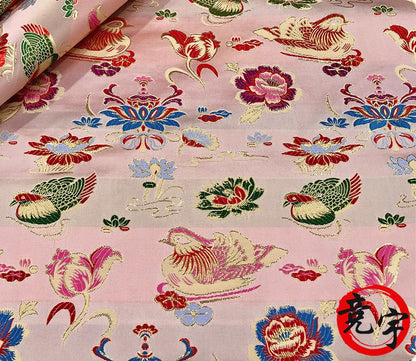 Mandarin Duck Brocade Fabric: 59"W Floral Embroidery, Wedding Dress Material