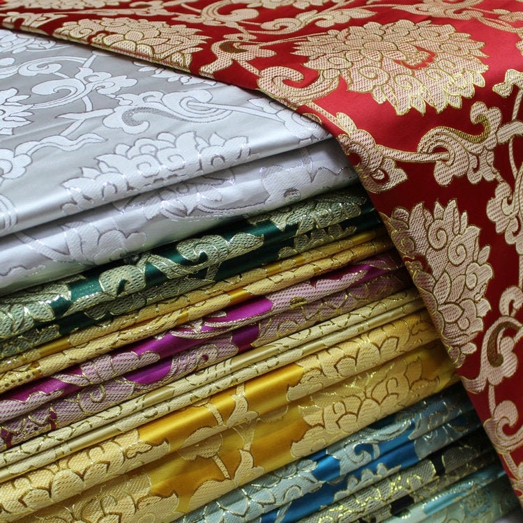 Floral Jacquard Brocade Fabric: Chinese Mongolian Style (29.5" Wide)