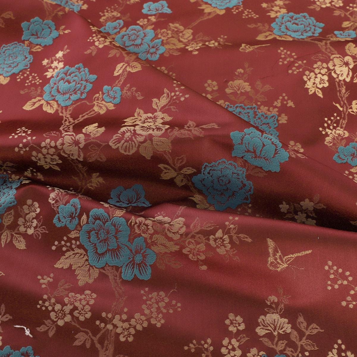 Floral Brocade Fabric: 59"W Chinese Silk Blend for Sewing & Upholstery