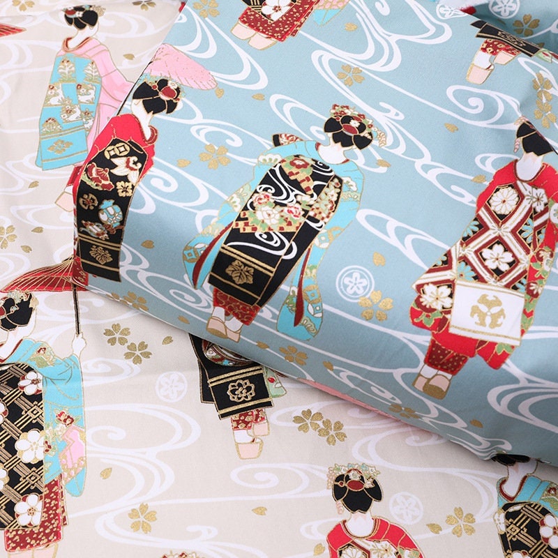 Tissu en coton et élasthanne à motif geisha : matériel de couture pour kimono