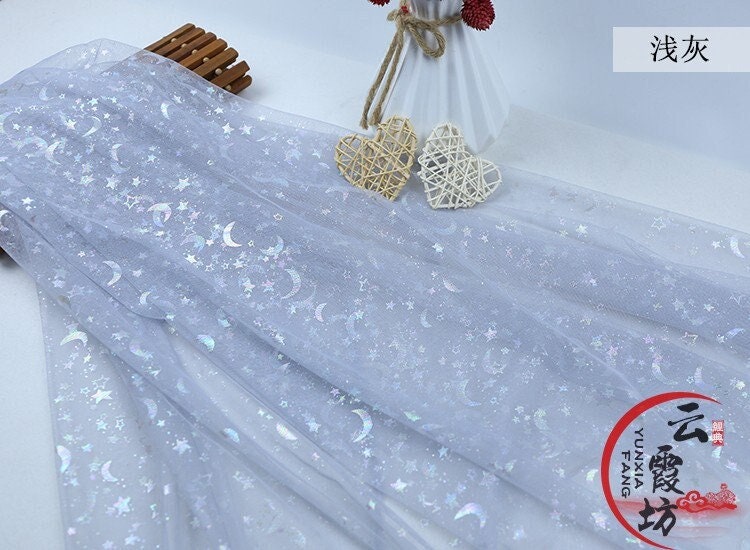 Symphony Foil Star and Moon Mesh Fabric, Wedding Costume, Cosplay (59" Wide)