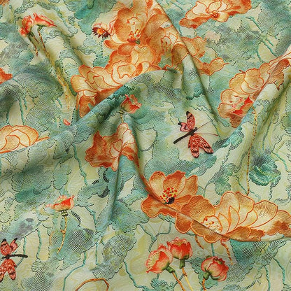 Lotus Lightweight Brocade Jacquard Fabric ��� Shiny Floral Material for Cheongsam & D