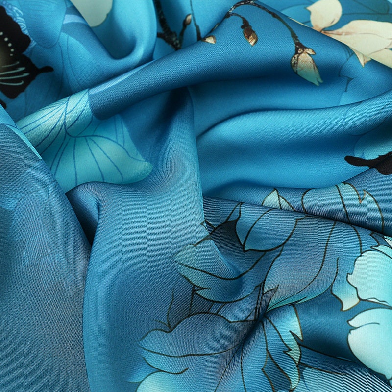 Floral Silk Damask Fabric: 59"W Digital Print Satin for Sewing
