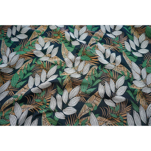 Tissu jacquard floral en polyester : revêtement d’ameublement à motif de feuilles tropicales, 150 cm de large