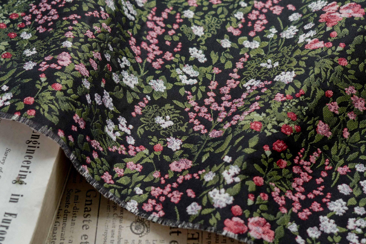 Reversible Floral Jacquard Fabric: Pink Flower Pattern, 55" Wide