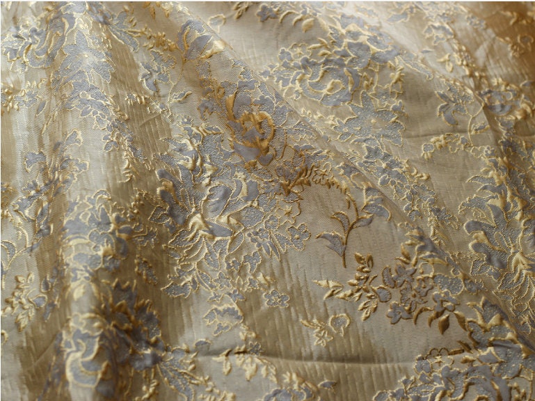 Gold Thread Jacquard Fabric: 3D Oil Painting Texture, 55" Wide