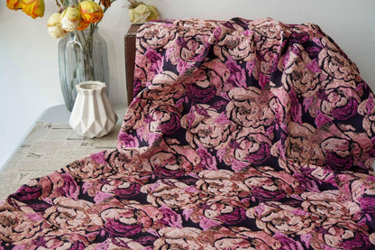 Embossed Rose Jacquard Fabric: Pink Purple Floral Brocade (60" Wide)