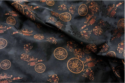 Black Botanical Print Fabric: Floral Cloud Yarn Upholstery, 59" Wide