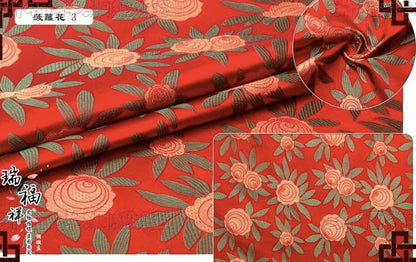 Floral Silk Brocade Fabric: Pink Roses, Black Background (By The Meter)