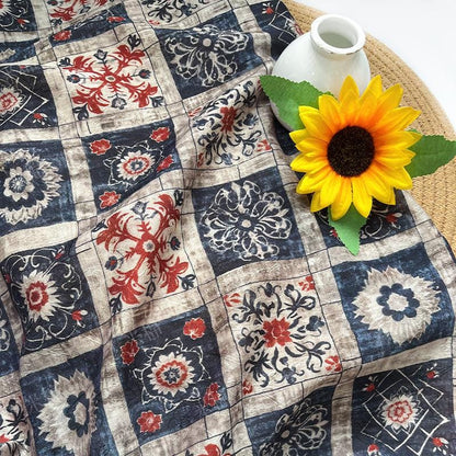 Dunhuang Indigo-Red Tencel Jacquard Brocade Fabric: Asian Chinese Style Tencel (59"W)