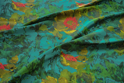 Green Floral Jacquard Fabric: 64"W Polyester Upholstery & Drapery