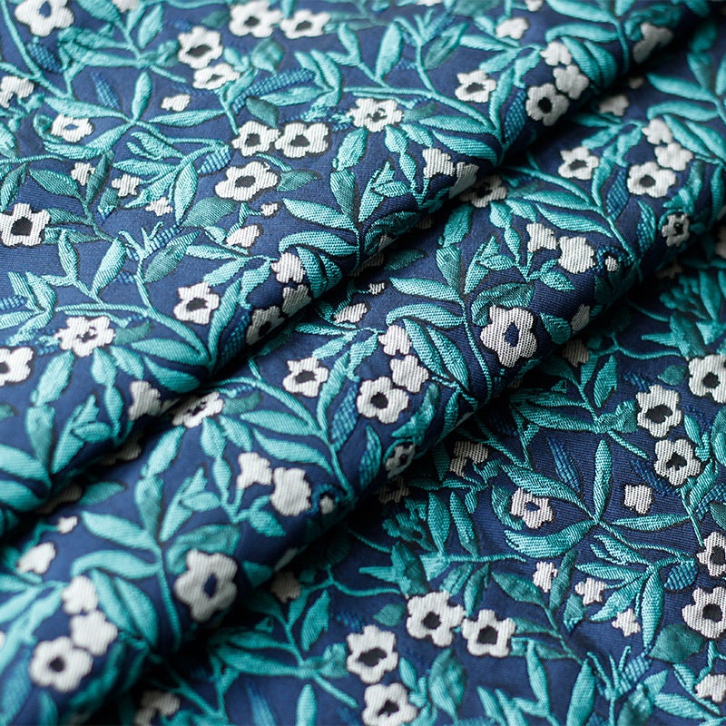 Azure Floral Jacquard Fabric: Reversible Metallic Embossed Upholstery, 64"W