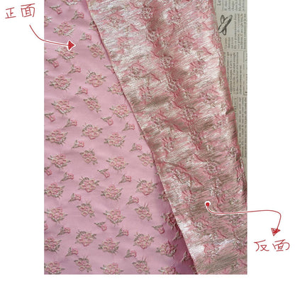 Pink Floral Jacquard Fabric: Gold Thread Brocade, Luxury Dressmaking Fabric
