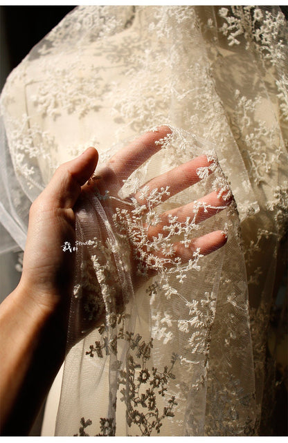 Floral Embroidery Fabric: Sheer French Cotton, 59" Wide