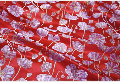 Lotus Jacquard Brocade Fabric: Red Silk Blend, Costume & Decor - 57�ï