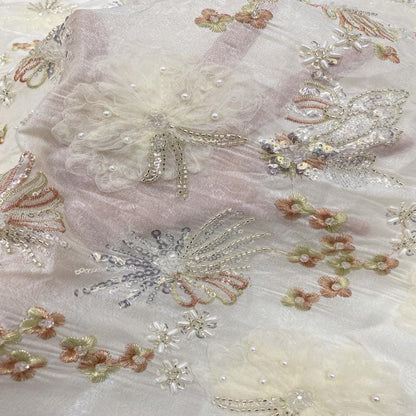 Embroidered Sequin Chiffon Fabric - Colorful Floral Design (45"W)