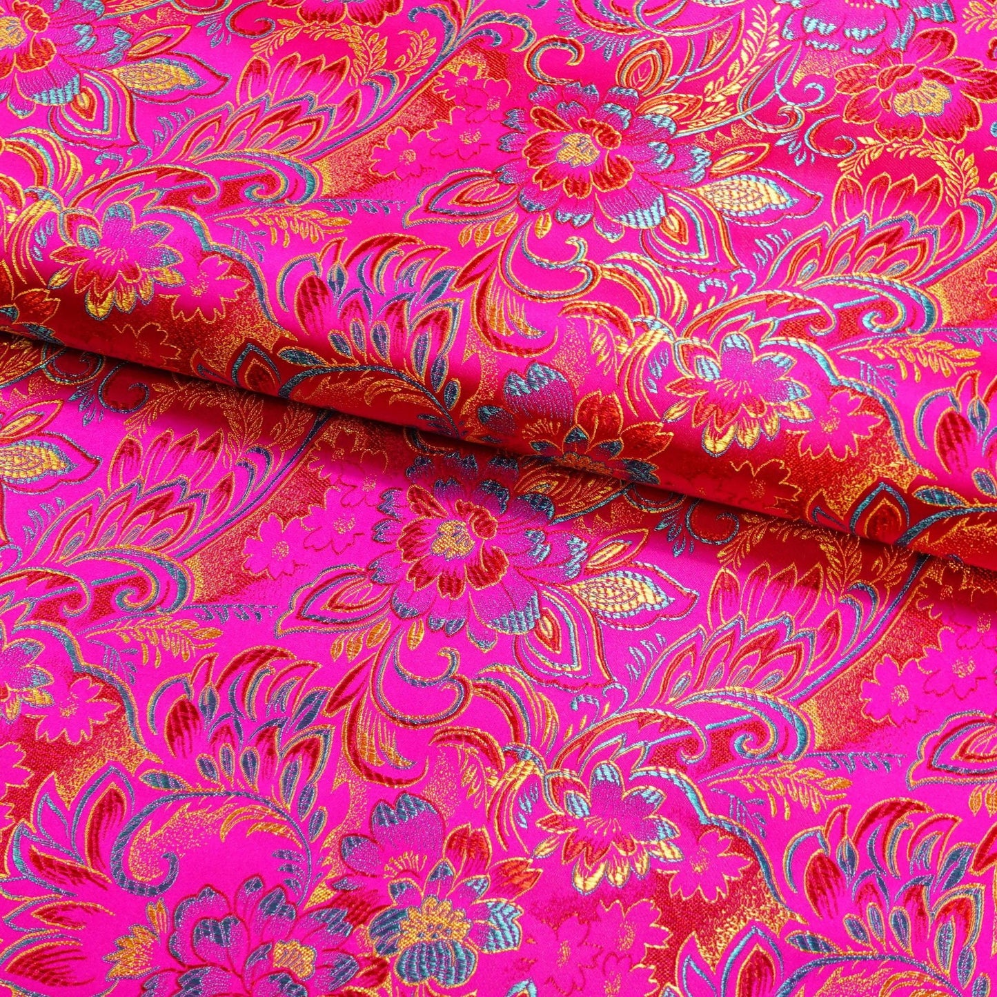 Lily Flower Brocade Fabric: Rayon Satin Blend, 45" Wide - By The Meter