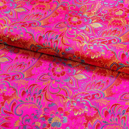 Lily Flower Brocade Fabric: Rayon Satin Blend, 45" Wide - By The Meter