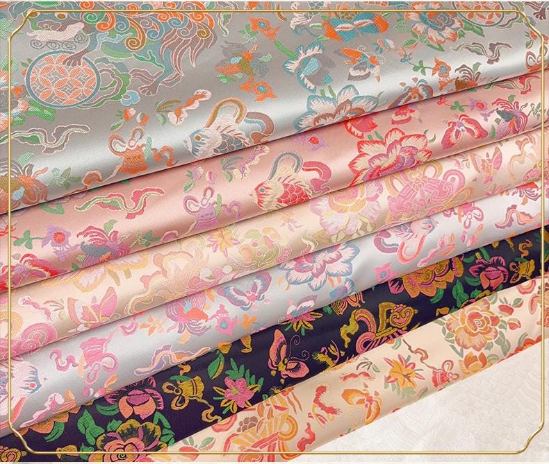 Aqua Blue Goldfish Brocade Fabric: 59" Wide Rayon Blend