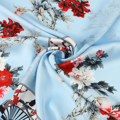 Floral Fan Print Satin Fabric: 59"W Sewing, Upholstery, Costume
