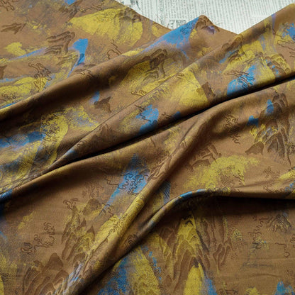 Ancient Painting Tea Silk Satin Fabric: 59"W Upholstery, Costume, Drapery