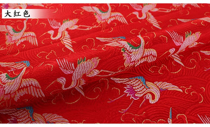 Crane Brocade Fabric: Colorful Silk Rayon Blend, Cheongsam Qipao Material