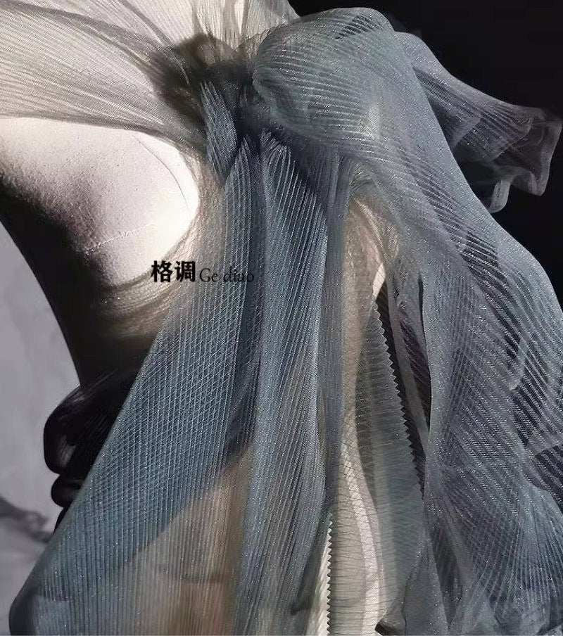 Pleated Tulle Mesh Fabric | Stiffened Silhouette, 59" Wide