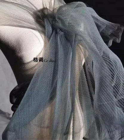 Pleated Tulle Mesh Fabric | Stiffened Silhouette, 59" Wide