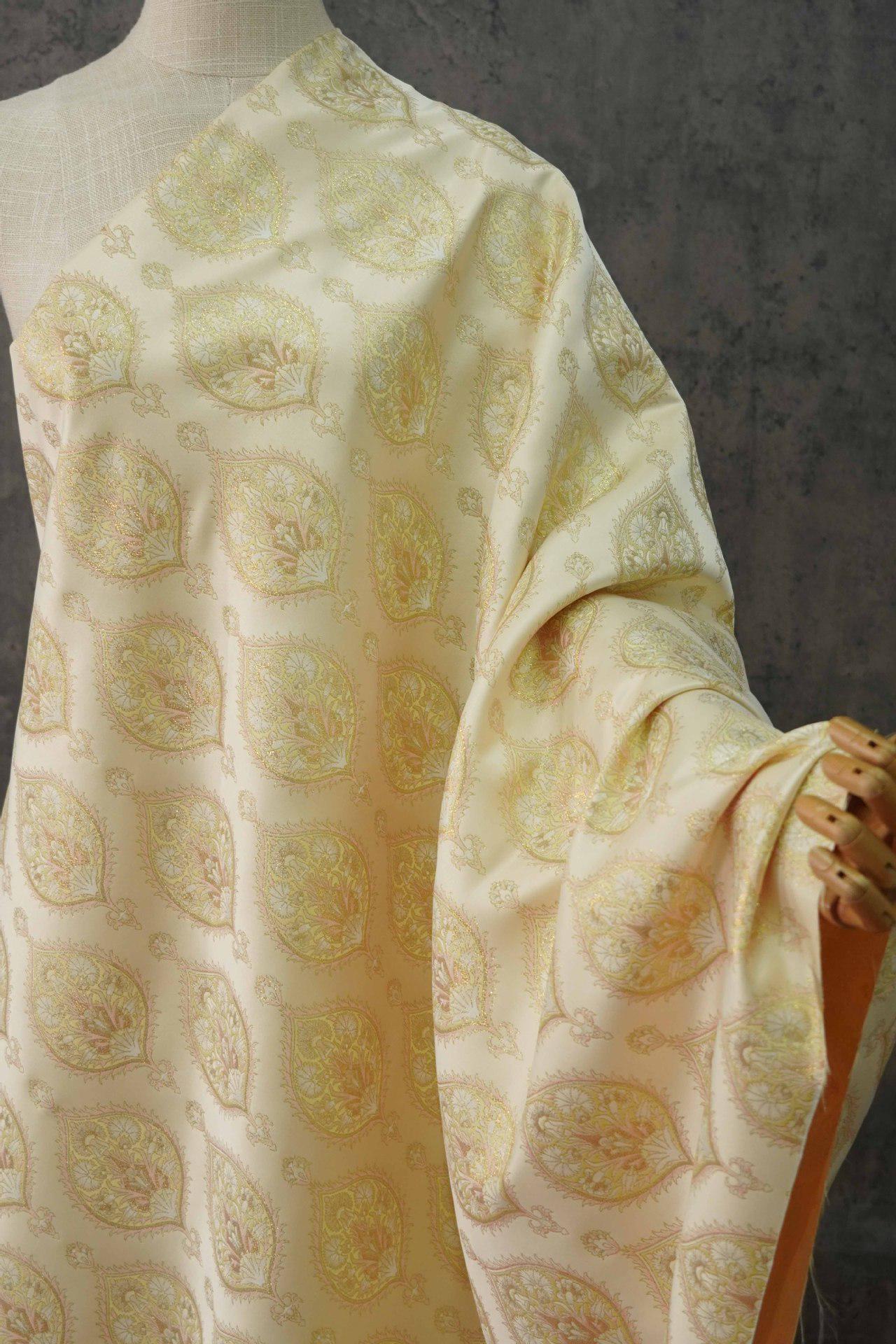 Gold Thread Jacquard Fabric: Foil Peacock Feather Upholstery, 59" Wide