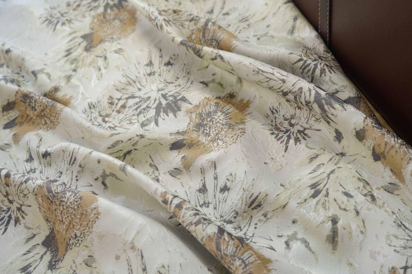 Floral Jacquard Fabric: Autumn Leaves Oil Painting Style, 61" Wide