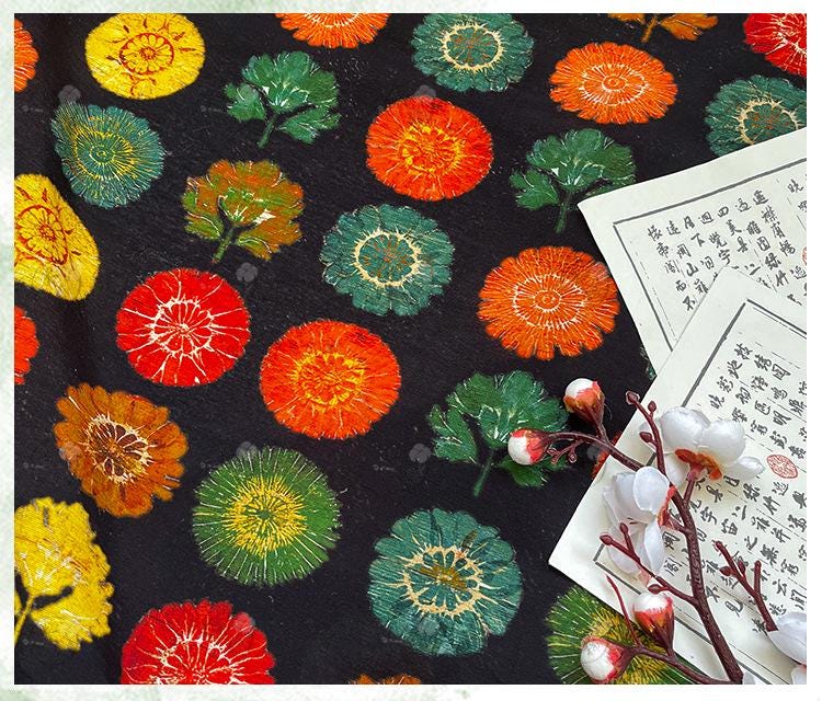 Tissu pour patchwork, tissu en coton à motif d'arbres fleuris ��� Style asiatique coloré Pri" Large