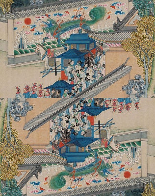 Dream of Red Mansions Satin Fabric: Chinese Novel Print, Sewing & Upholstery