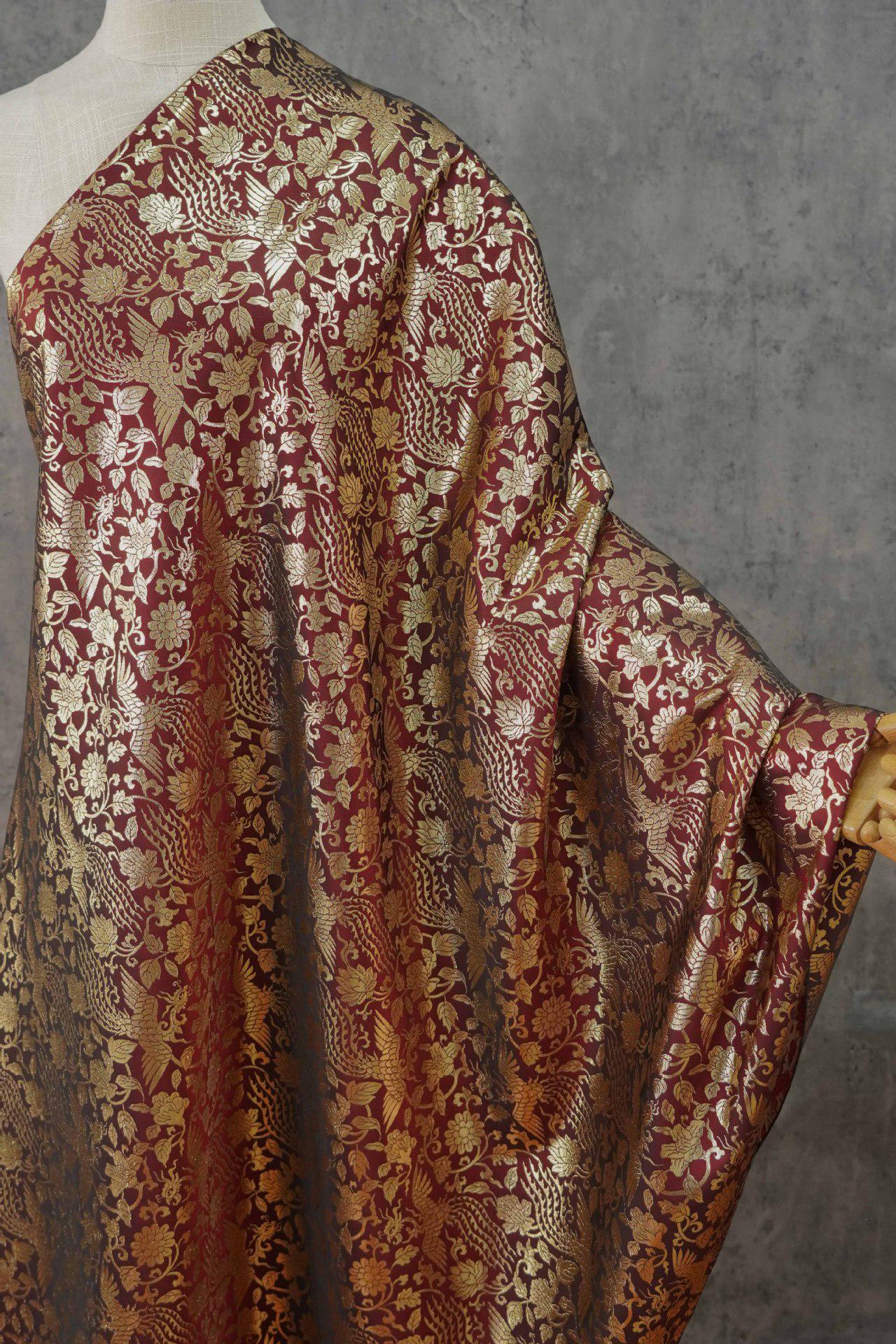 Gold Thread Jacquard Fabric: 3D Foil Flower Texture, 63" Wide - By The Meter